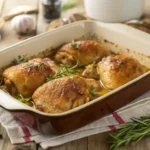 Cuisses de poulet au four dorées et juteuses dans un plat de cuisson