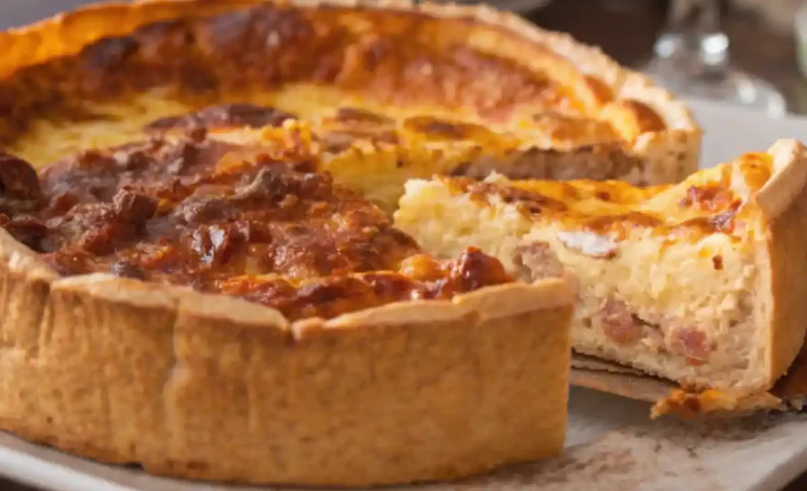Close-up of Recette Quiche Lorraine highlighting its crispy crust and savory filling.