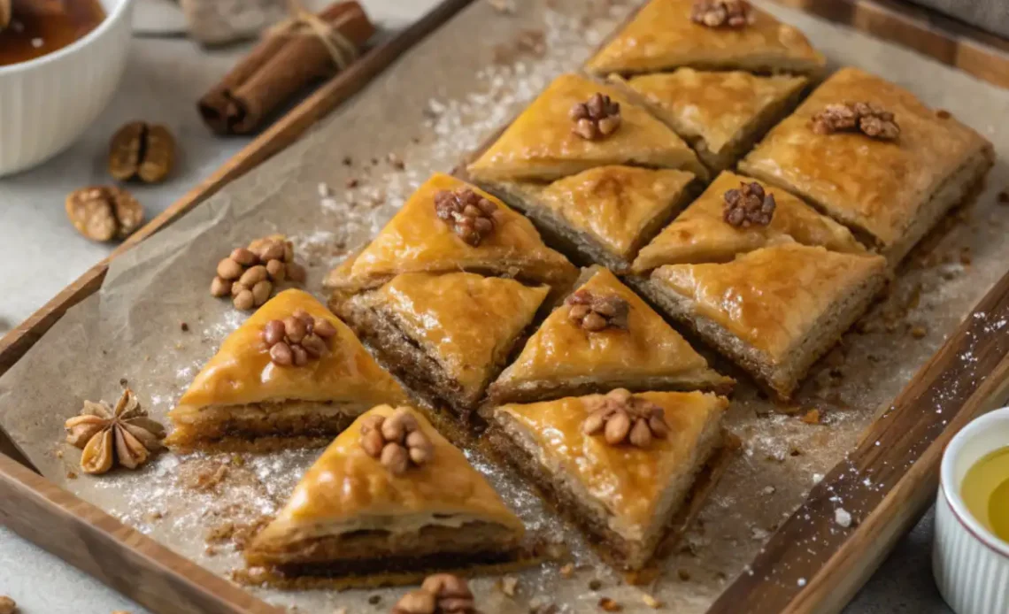 Baklava recette traditionnelle au miel avec couches feuilletées et noix hachées