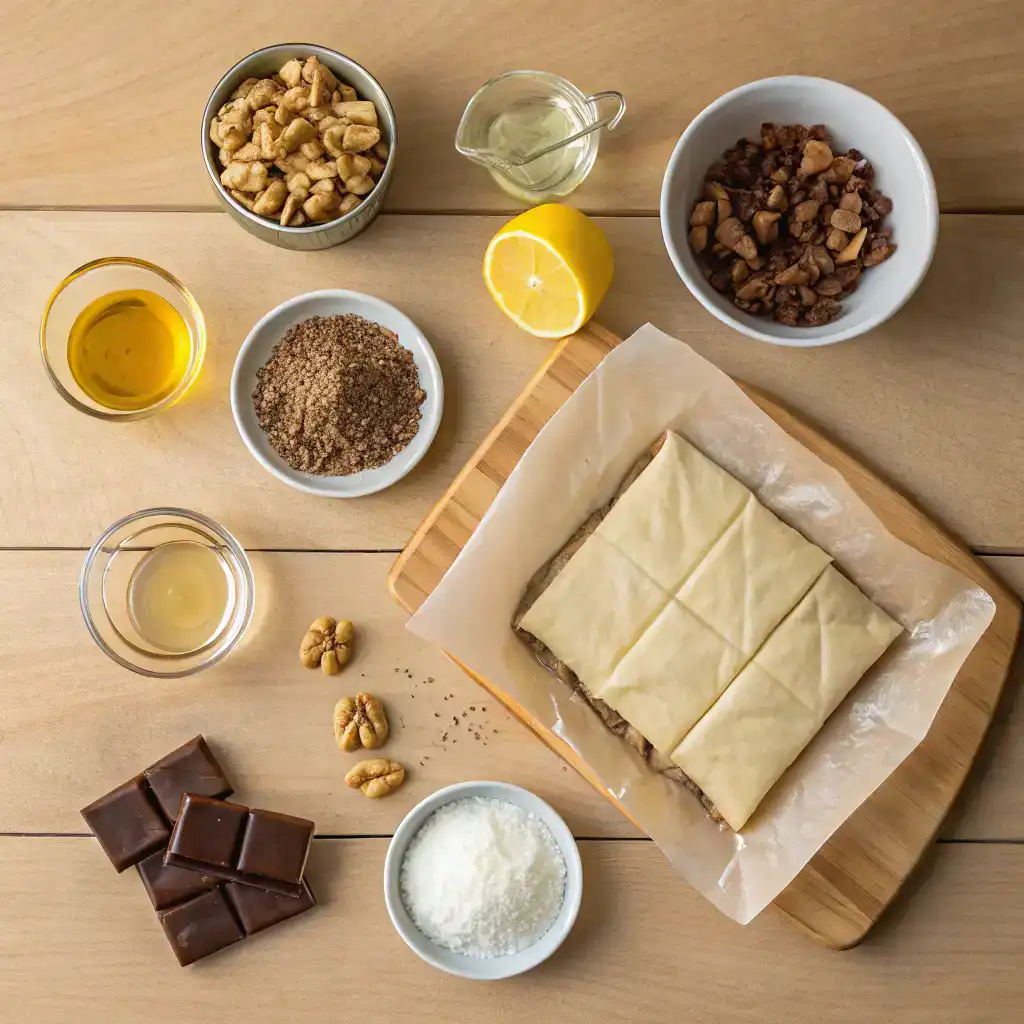 Baklava recette maison doré et croustillant, coupé en losanges sur un plateau