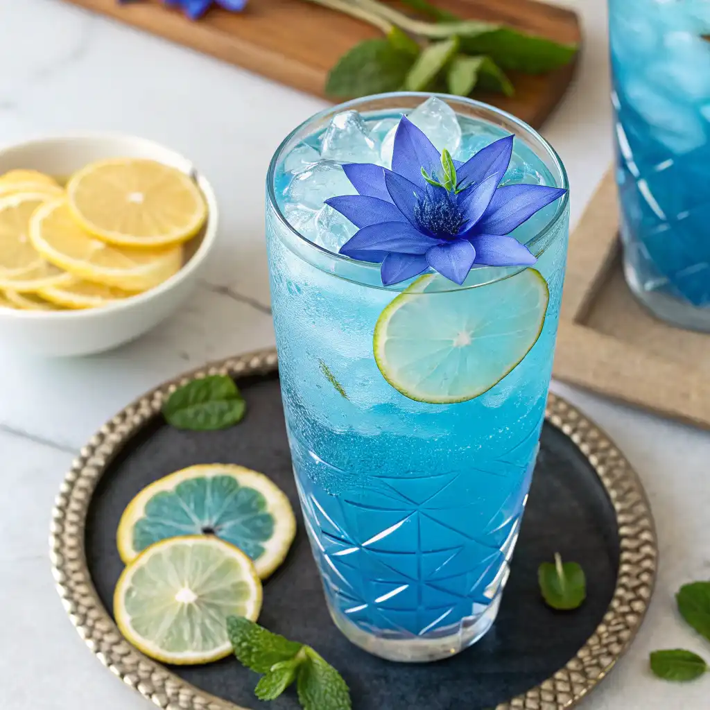 Verre de boisson le lotus bleu rafraîchissante et colorée