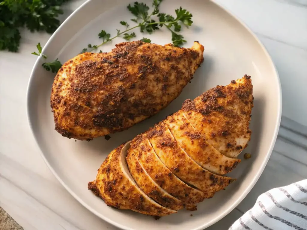 Poitrine de poulet au four assaisonnée avec des épices et herbes fraîches