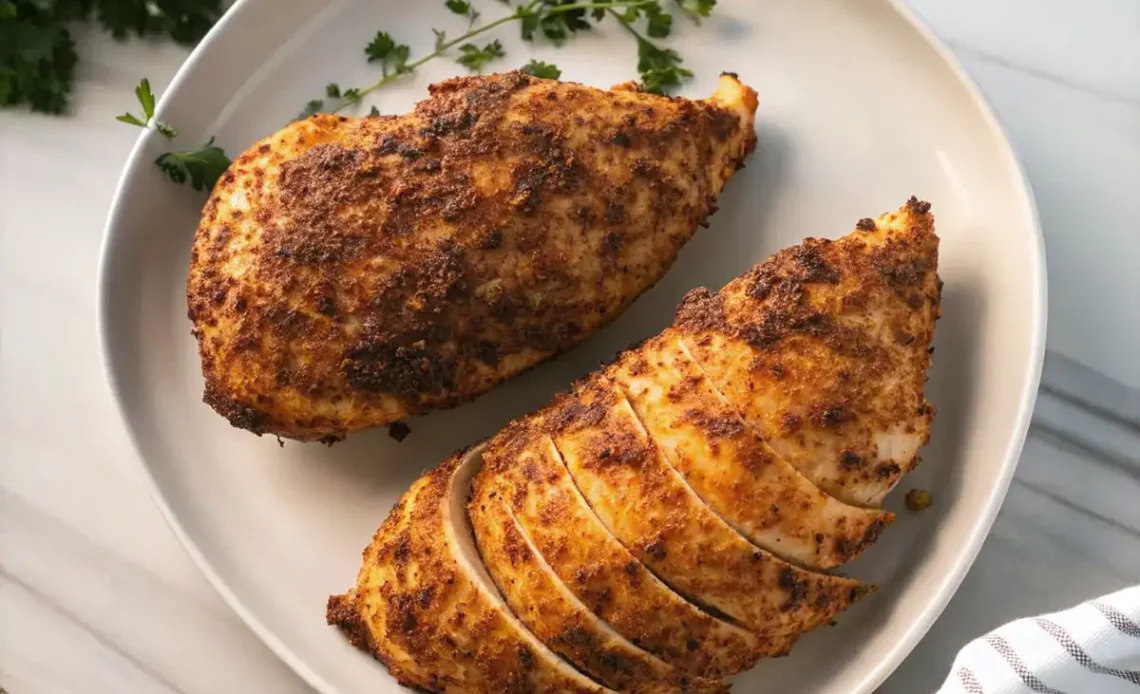 Poitrine de poulet au four assaisonnée avec des épices et herbes fraîches