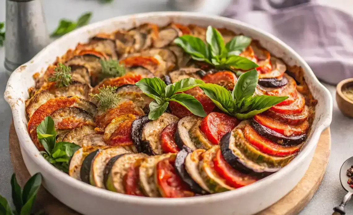 Une assiette de ratatouille recette servie tiède, prête à déguster.