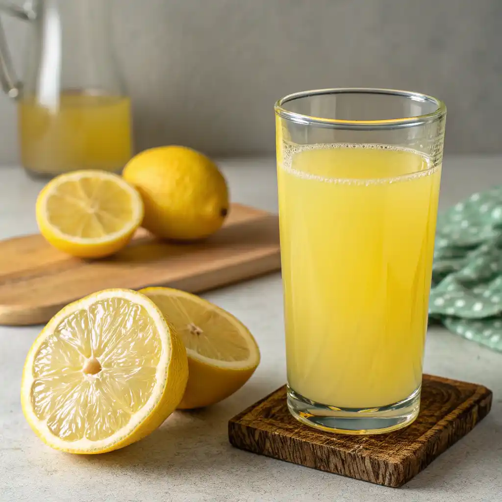 Jus de citron servi avec glace et menthe pour une boisson detox