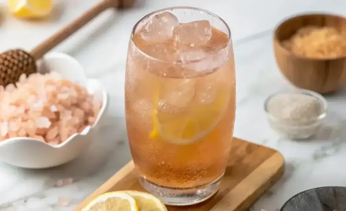 Verre d’eau préparé avec la recette sel rose pour maigrir, prêt à être consommé le matin.