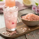 Boisson rafraîchissante de la recette sel rose pour maigrir servie avec des glaçons et citron.