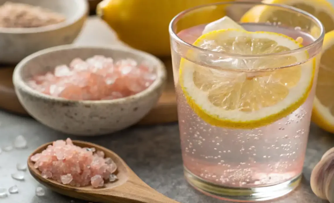 Pot en verre rempli de sel rose de l’Himalaya aux nuances rosées distinctives