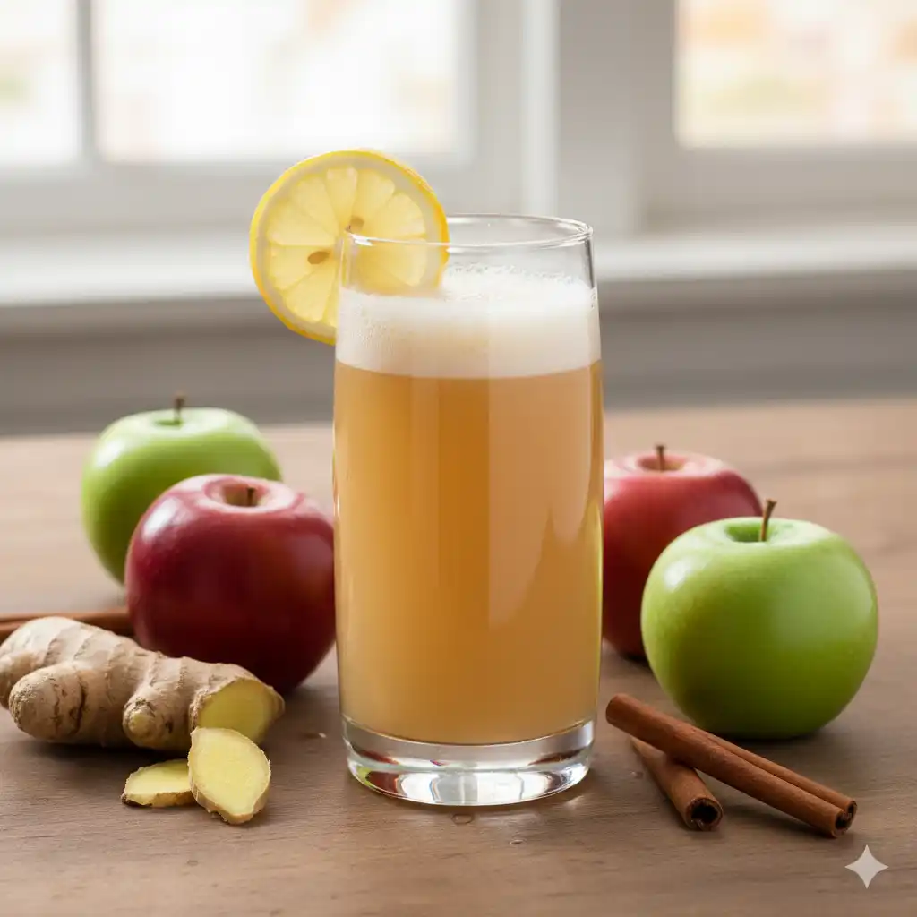 Extracteur de jus en action pour faire son jus de pomme maison clair et nutritif.