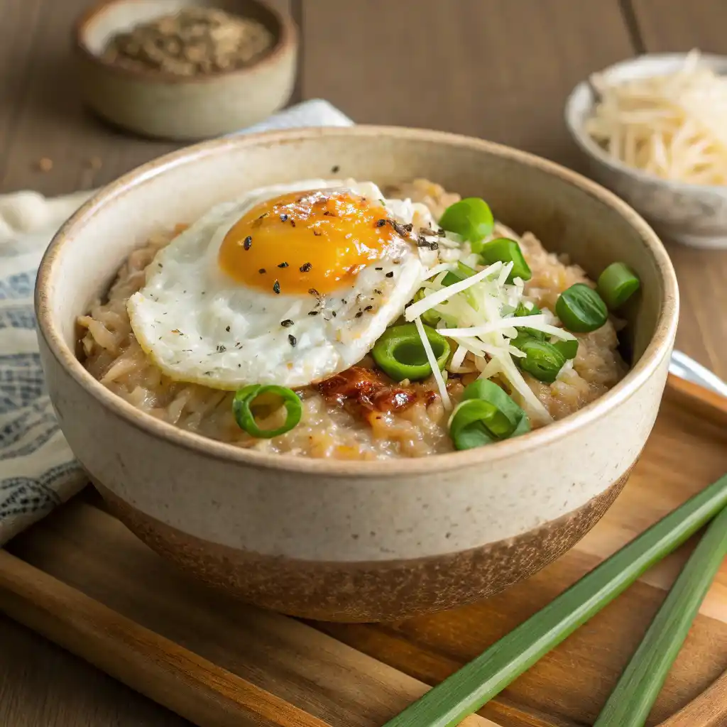 Gros plan d’un recette porridge onctueux décoré de fraises et graines de chia.