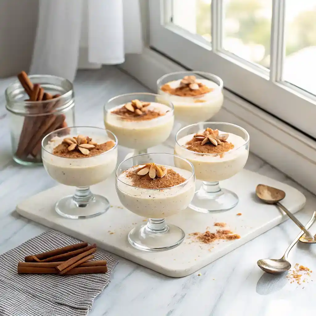 Dessert traditionnel français : semoule au lait avec lait et sucre, prêt à servir.