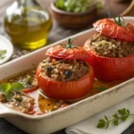 Plat de Tomates Farcies Grecques servies comme plat principal ou accompagnement