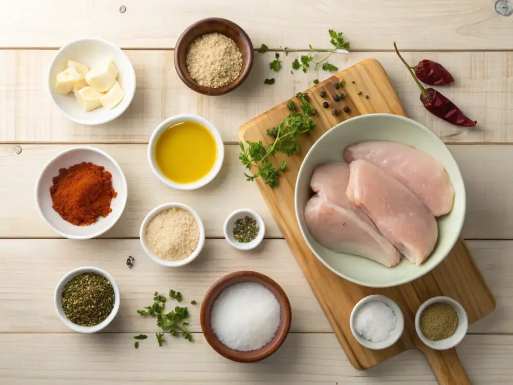 Ingrédients frais pour préparer un filet de poulet au four