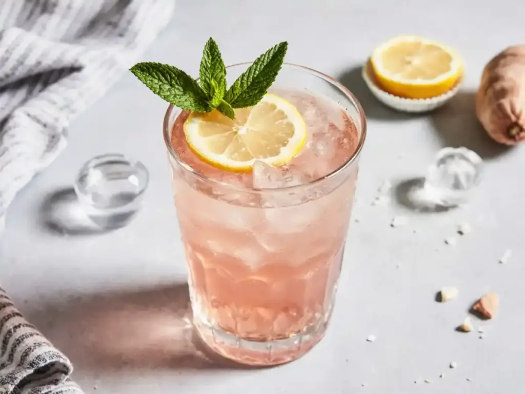 Préparation de la Recette japonaise de sel rose : mélange de sel rose et jus de citron dans de l’eau tiède.