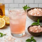 Variante de la Recette japonaise de sel rose avec gingembre frais et feuilles de menthe pour un goût rafraîchissant.