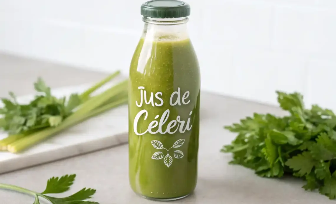 Verre de Jus de Céleri frais préparé avec du céleri biologique